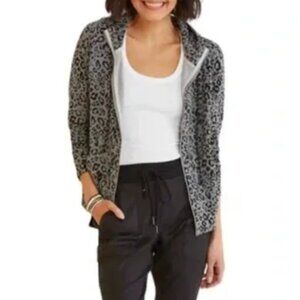 SUNDRY Gray & Black Leopard Print Front Zip Very Soft Lightweight Hoodie Size 0